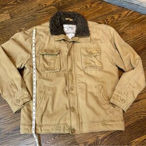 Vintage Aeropostale Men's Tan Jacket with Faux Fur Collar size XL